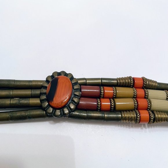 Vintage 80s G Gagliano of Florence Italy Tubular Brass & Galalith Tube Bead Belt main image 10